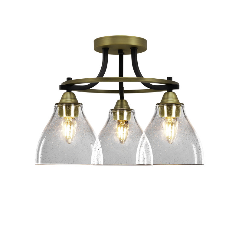 Paramount 3 Light Semi-Flush Shown In Matte Black & Brass Finish With 6.25" Clear Bubble Glass