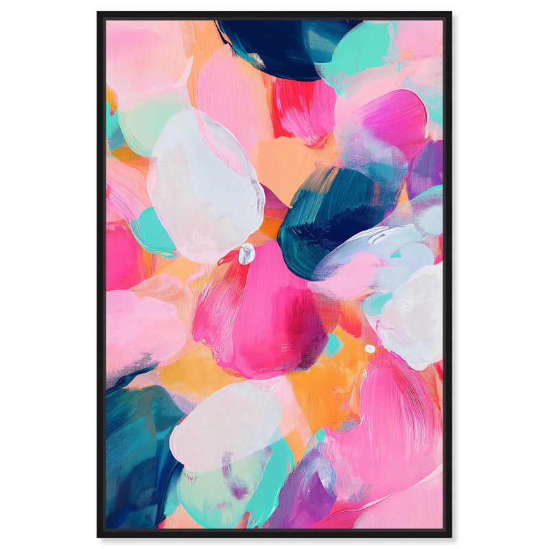 Peony Burst Vision, toile moderne de couleur abstraite par Art Remedy, Cadre noir, H 16 po x l 11 po