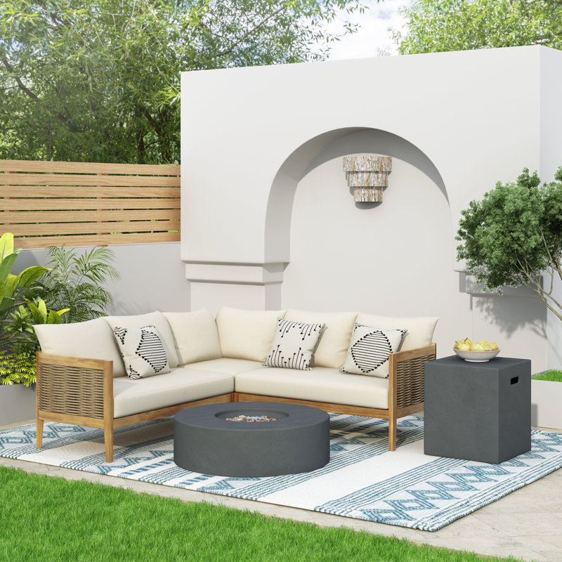 Bajo Wood 5 - Person Patio Conversation Set with Cushions, Dark Gray/Mix Brown