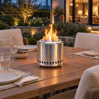 Tabletop Fire Pit 8.8 x 8.6 in, Portable Small Smokeless Table Top Firepit, Low Smoke Camping Stove for Outdoor & Patio, Fueled by Pellets or Wood, with Travel Bag, Stainless Steel, Silver