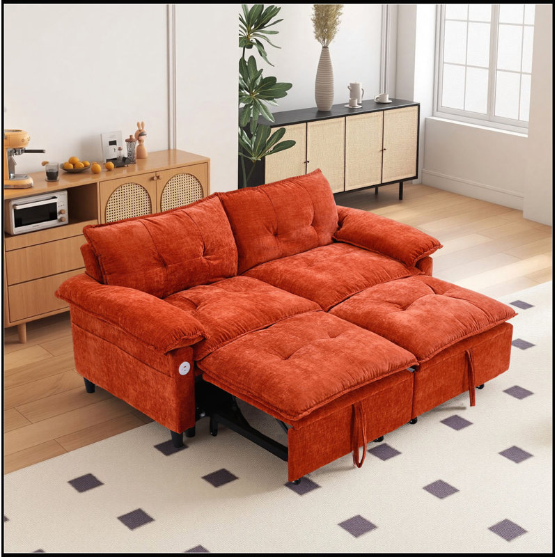 Canapé-lit convertible en velours de 73 pouces avec canapé-lit et matelas escamotable, Velours orange
