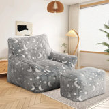 Bean Bag Chairs, Soft Tufted Foam Bean Bag Chair With Teddy Fabric For Adults And Kids, Comfy Lazy Sofa For Living Room, Bedroom ,Grey Stars