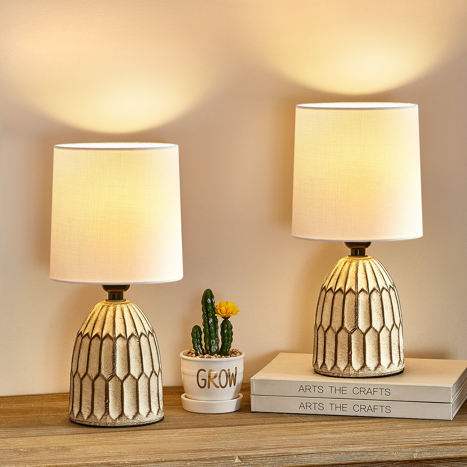 Gracie Oaks Mini Boho Farmhouse Table Lamp Rustic End Table Decorative ...