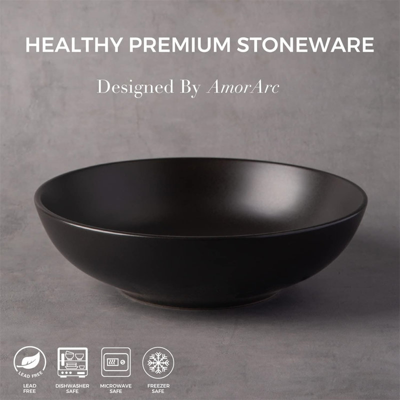 Matte Black Ceramic Microwave Safe Pasta Bowls Set