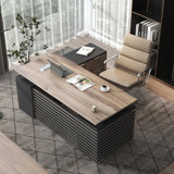 70.87IN Adjustable Height L Shaped Executive Desk w/7Cabinet Storage, Custom Size & Color, Home Office Desk w/Universal Charging Ports,Large Business Furniture Desk Workstation w/Cord Management
