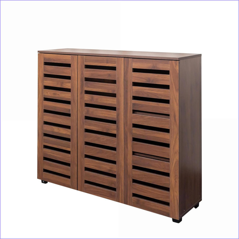 Shoe Cabinets, 5-Tier Traditional with Adjustable Shelves &amp; Louvered Doors | Walnut Brown Particle Board+MDF | Living Room