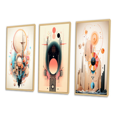 «Glorious Elegance Art Nouveau Abstract Geometric I», 3 pièces sur toile
