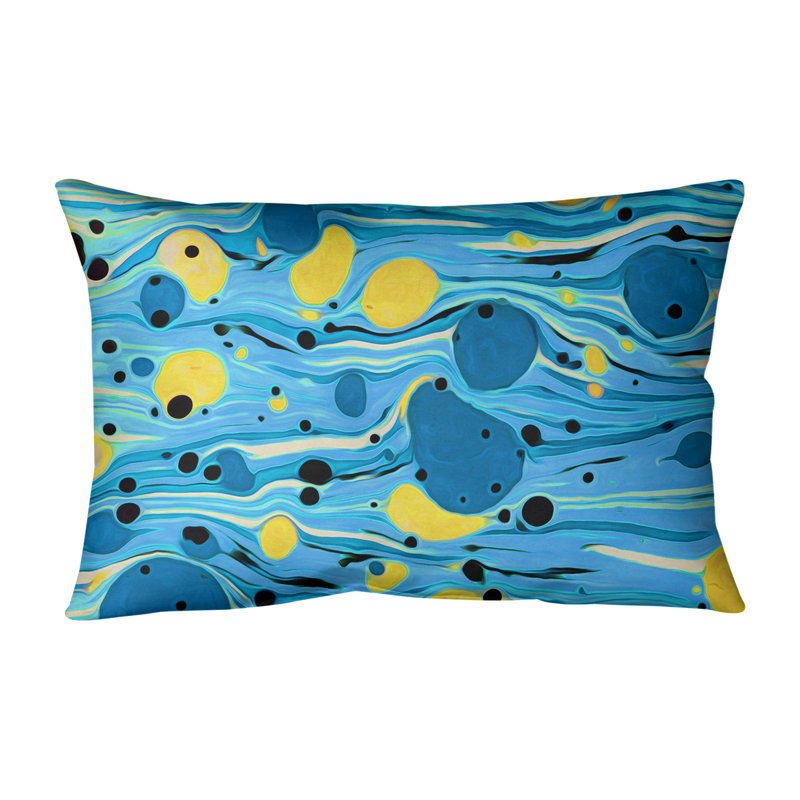 Coussin Swirls, 14 po x 20 po, Pas de bourre, Bleu/jaune