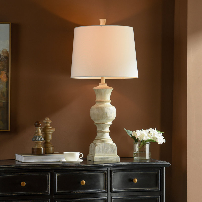 Lampe de table en résine Hulda, Gris patiné