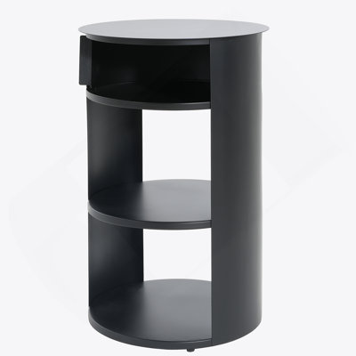Indoor 3-Tier Round Metal Side Table With Sliding Cabinet, Matte Black | Gift Idea
