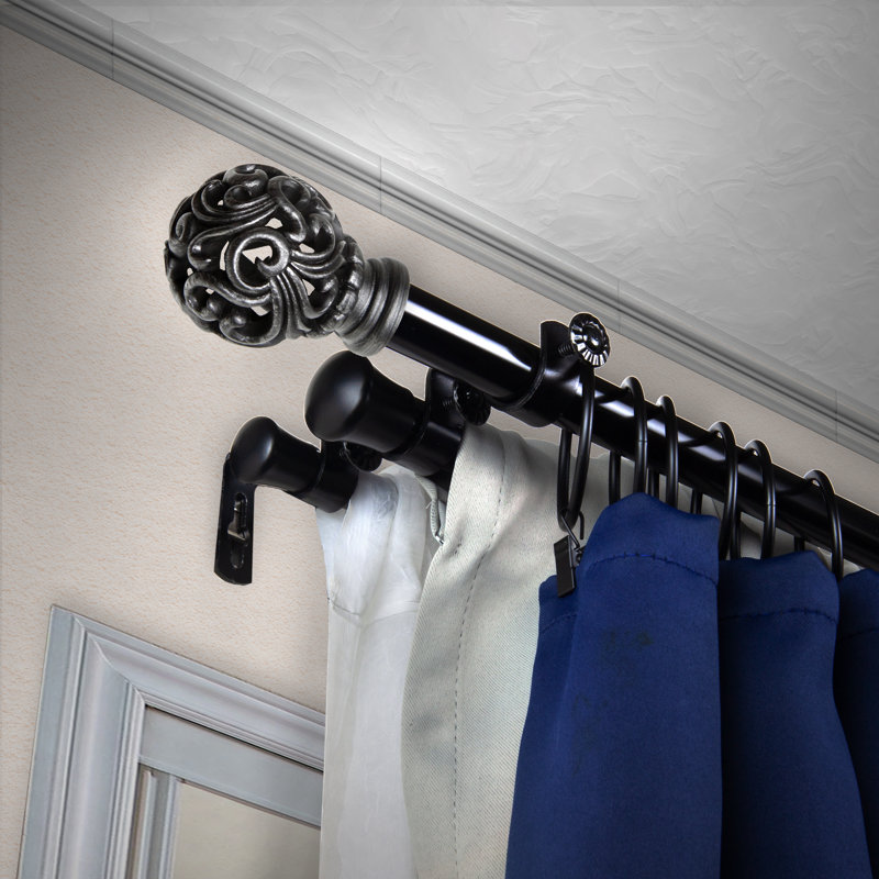 Ensemble de tringle à rideaux réglable 0,81 po Natchez, Noir, 48" - 84"