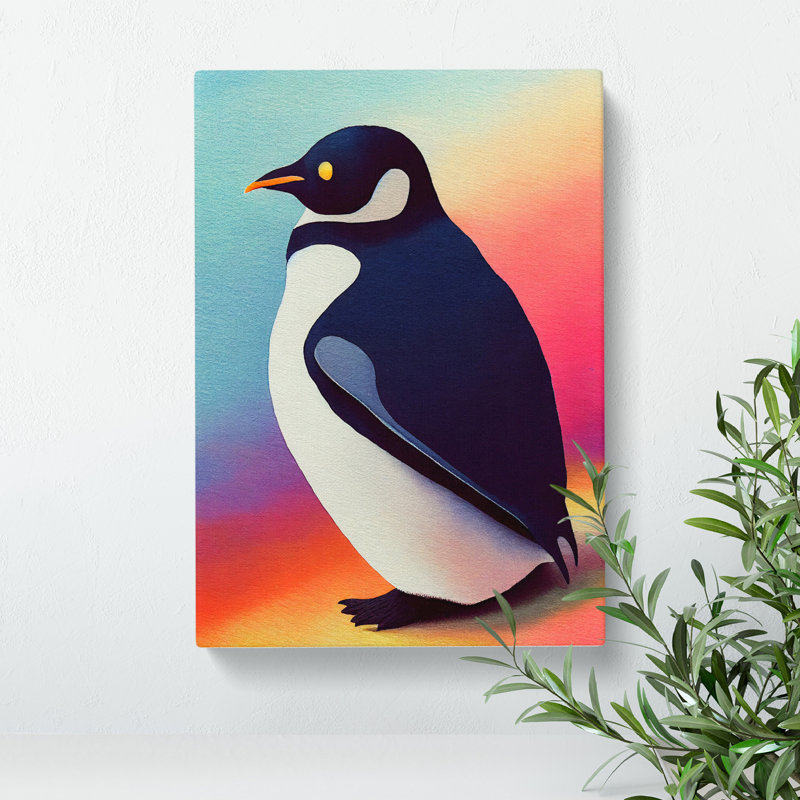 Penguin In Watercolour No.2 - Wall Art, Wrapped Canvas, 50cm H x 35cm W, No Matte