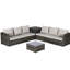 6 meubles d'extérieur - Canapé modulaire avec table d'angle et plateau en verre pour jardin 6 pièces, coussins de piscine