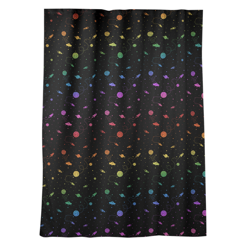 Panneau de rideau simple occultant avec passe-tringle outer space pois dot, Noir / Vert / Orange