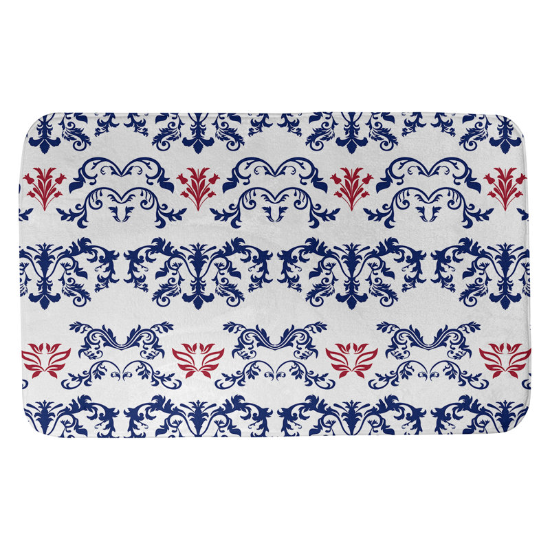 Tapis pour salle de bain New York Football Baroque, l 21 po x L 34 po, Bleu foncé / blanc / rouge