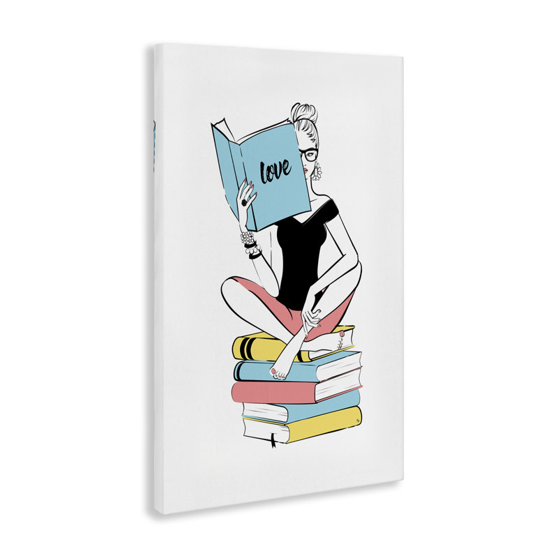 «Book Love Girl», art mural sur toile par Martina Pavlova, H 30 po x l 20 po
