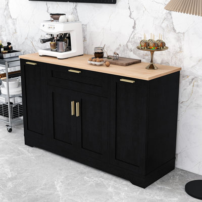 Sleek Wood Kitchen Island with Adjustable Shelves, Pull-Out Organizer and Soft-Close Door