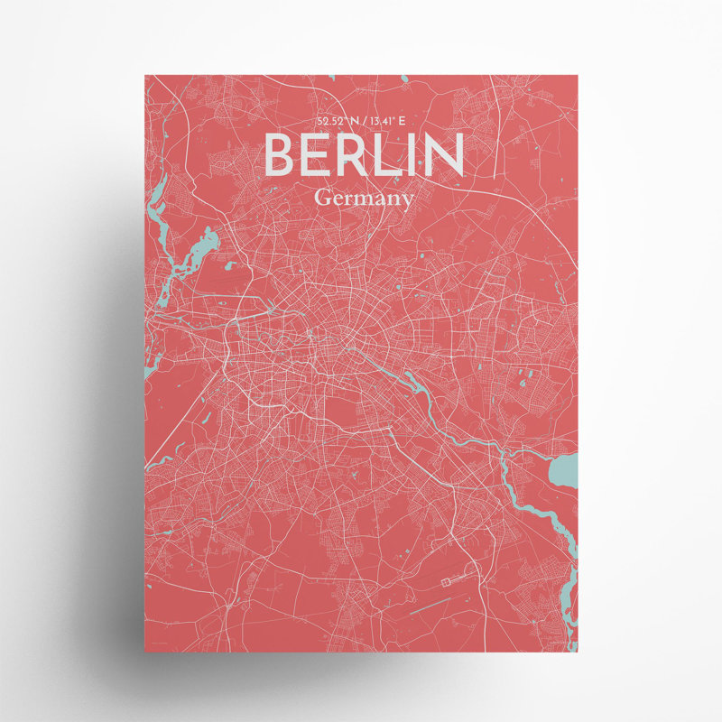 Berlin City Map in Maritime 1 Piece Wall Art, 24cm H x 18cm W x 0.05cm D
