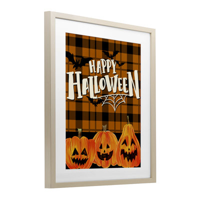 «Halloween Jack-o-Lanterns on Plaid», reproduction d'art sous verre, conception de Kim Allen