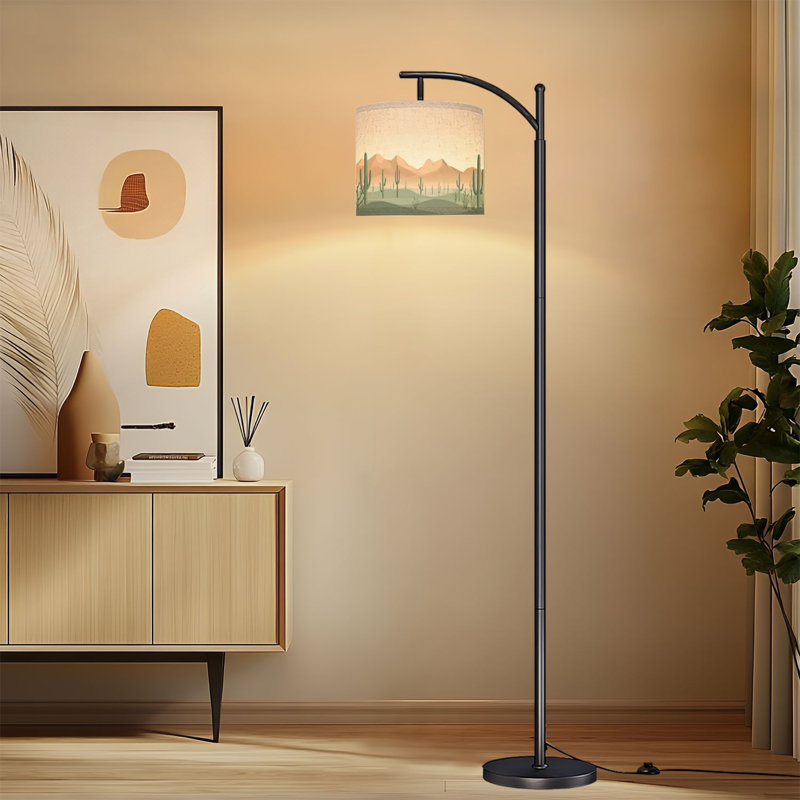 Lampe sur pied à arc avec abat-jour réglable en terre cuite discrète, géométrique, désert, lampe sur pied, 3 couleurs, intensité variable, haut, poteau avec interrupteur au pied pour la chambre à coucher