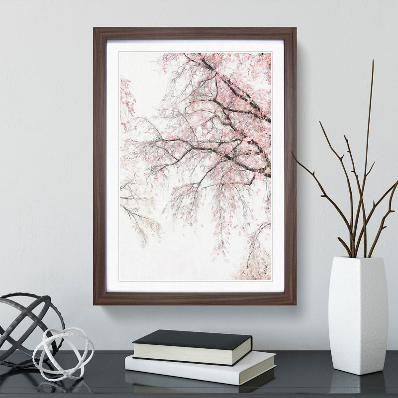 A Pink Cherry Blossom Tree Abstract - Picture Frame Painting Print, Walnut Framed, 45cm H x 33cm W x 2cm D