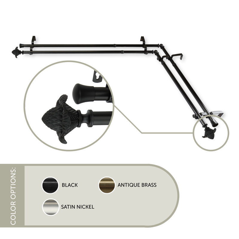 Ensemble de tringle à rideaux double et quincaillerie pour fenêtre d’angle Altheimer, H 28 po x l 48 po, Noir