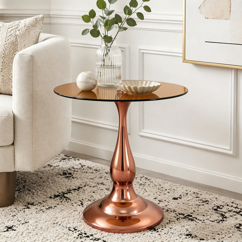 Table de bout ronde 19,6 pouces, Brun, or rose