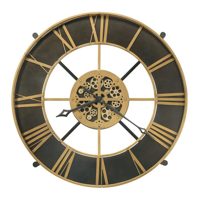 Mayer 40'' Clock Table With Tempered Glass Top And Moving Gears In Aged Gold And Black