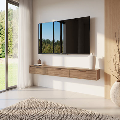 Slim Wall-Mounted 3-Door TV Stand with 3 Storage Cabinets Fits TVs up to 70"