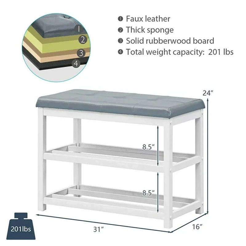 Banc de rangement Manni, Blanc / gris