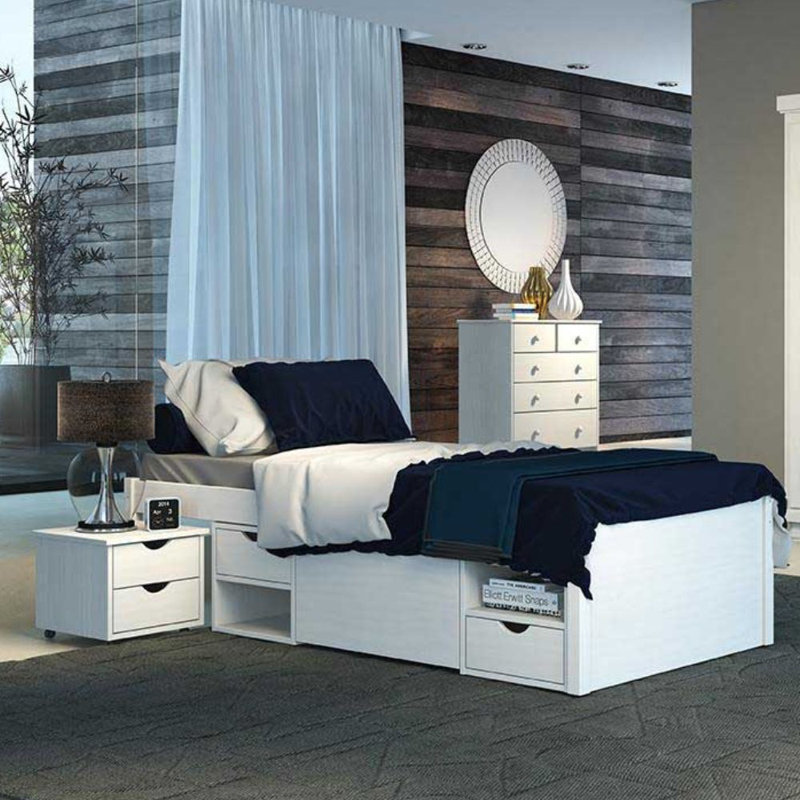Chamarion Solid Wood Bed, 90 x 200cm, White