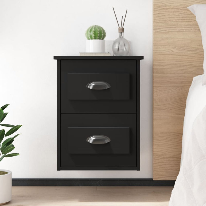 Krini 41.5cm W Manufactured Wood Bedside Table, Black, Individual