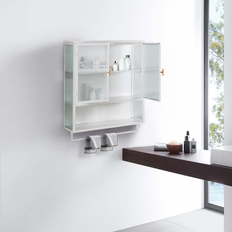 Dalet Modern Two-door Wall Cabinet with Enclosed Storage,Open Shelf and Towel Rack, White