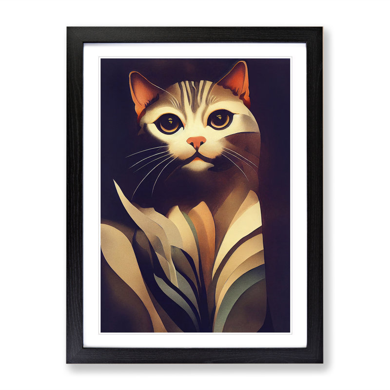 Fancy Cat - Single Picture Frame Print, Black, 64cm H x 46cm W x 2cm D