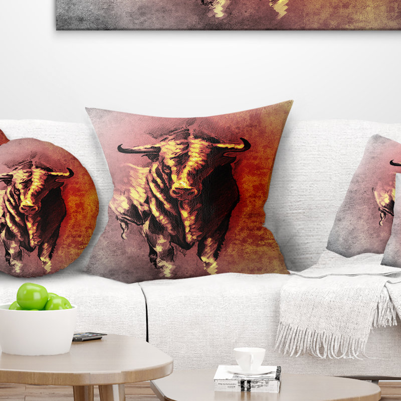 Spanish Bull Tattoo Sketch - Animal Printed Pillow, 16" x 16", Throw Pillow