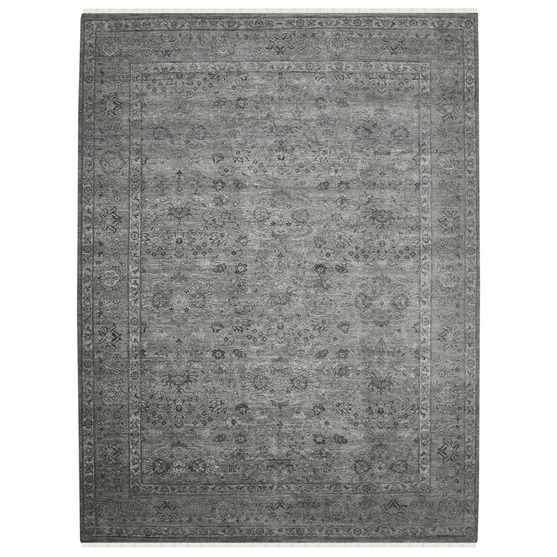 Tapis lin / gris noué à la main Butner, Rectangle de 10 pi x 14 pi