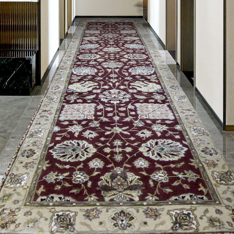 Tapis rouge et ivoire noué à la main de haute qualité
