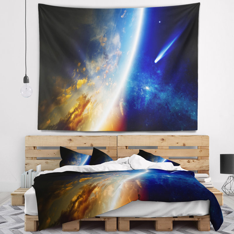 Comète spacescape approchant la tapisserie de la terre, H 32 po x l 39 po