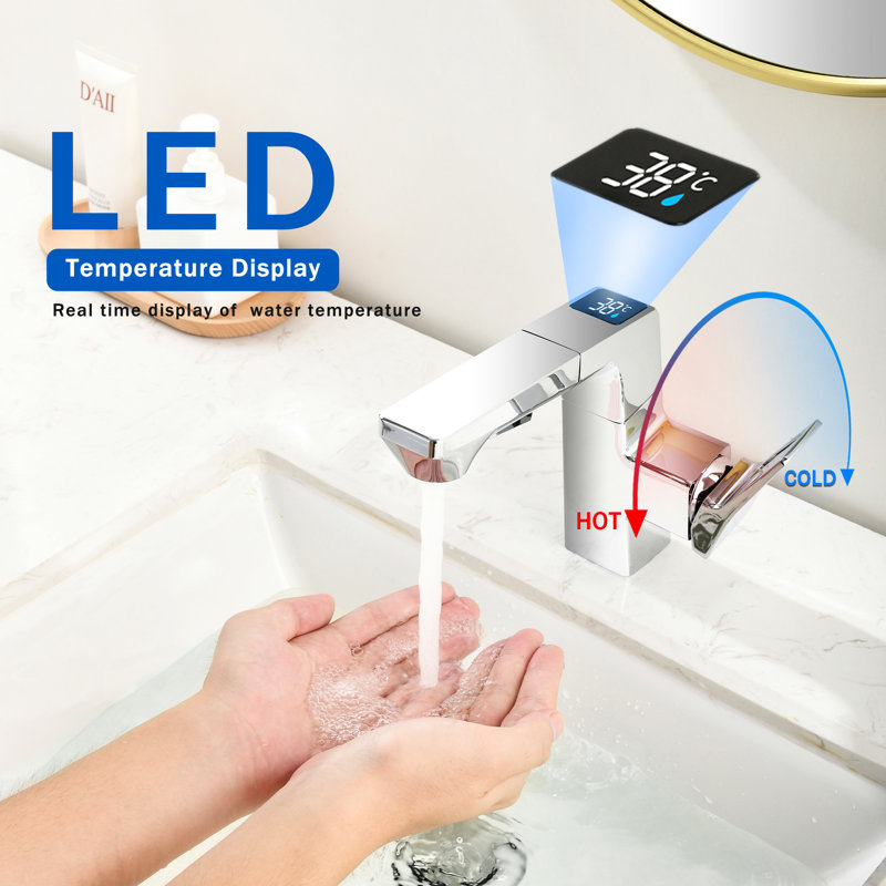 Robinet de style moderne pour lavabos de salle de bain, scanneur numérique Smart Led, rétractable, indicateur à énergie hydroélectrique,