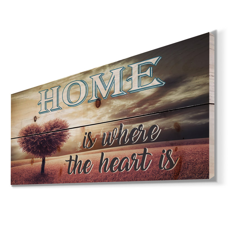 Home Is Where The Heart Is. Pink Heart Tree - Unframed Print on Wood, 10" H x 20" W x 0.78" D