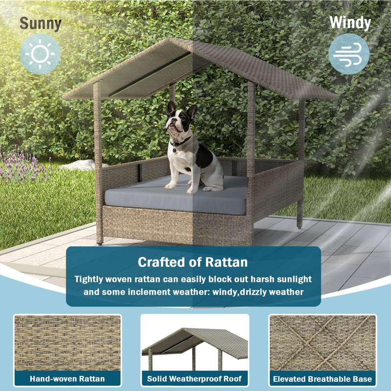 Niche pour chien en rotin, Gris