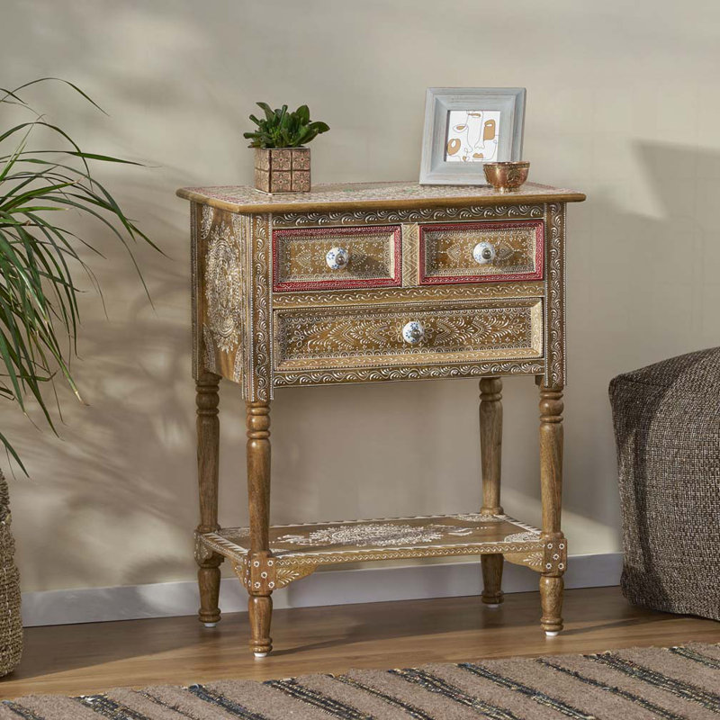 Console en bois avec 3 tiroirs