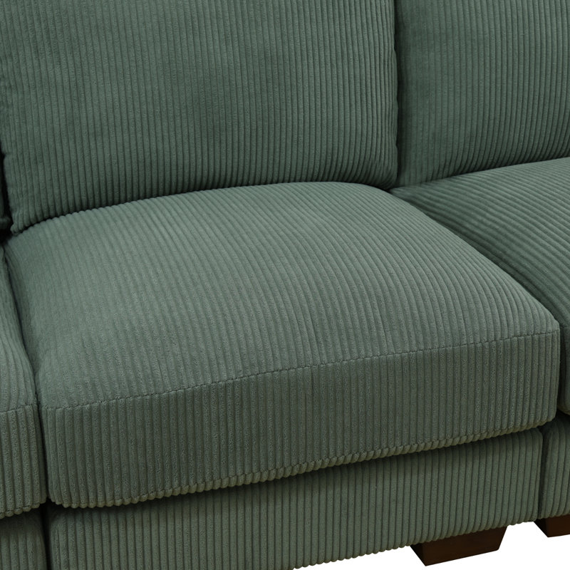 Ensemble de canapé modulaire réversible en velours côtelé 6 pièces avec repose-pieds Arden, Vert