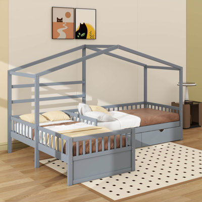 Twin Size House-Style Platform Bed With Three Storage Drawers