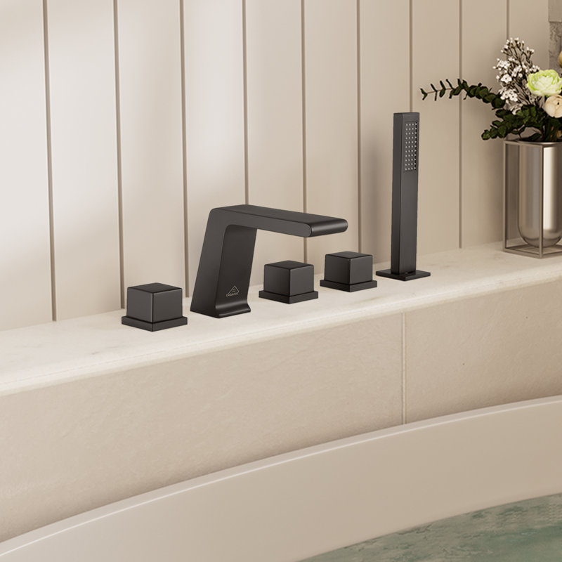 Matte Black Stainless Steel Deck-Mount Roman Bathtub Faucet Set