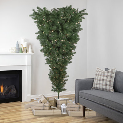 Arbre de Noël artificiel vert pré-éclairé à l'envers avec lumières claires
