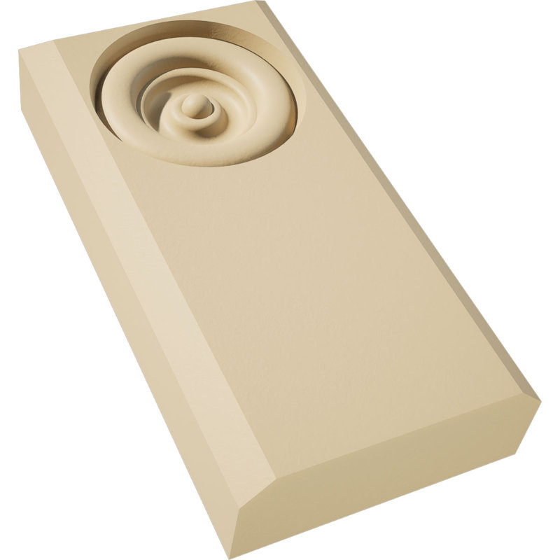2 1/2"W x 5"H x 1"P, Standard Foster Bullseye Signature Urethane Plinth Block with Beveled Edge, Primed Tan