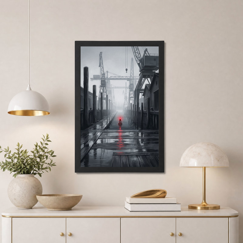 «Foggy Harbor» avec art mural sur toile reflet de lumière rouge, H 30 po x l 20 po