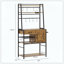 Étagère de boulanger avec prise de courant et lumières DEL, bar à café avec tablettes de rangement, support à micro-ondes industriel avec porte-bouteilles de vin, tiroir, armoire de porte de grange
