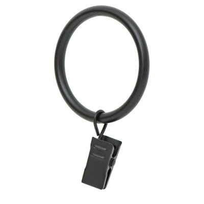 Drapery Curtain Clips With Rings - 1.7" Ring with Clips, Set of 14 - Black